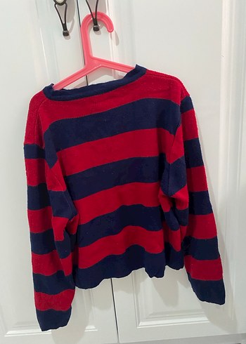 Düğmeli Kırmızı Lacivert Kadın Hırka - Görsel 3