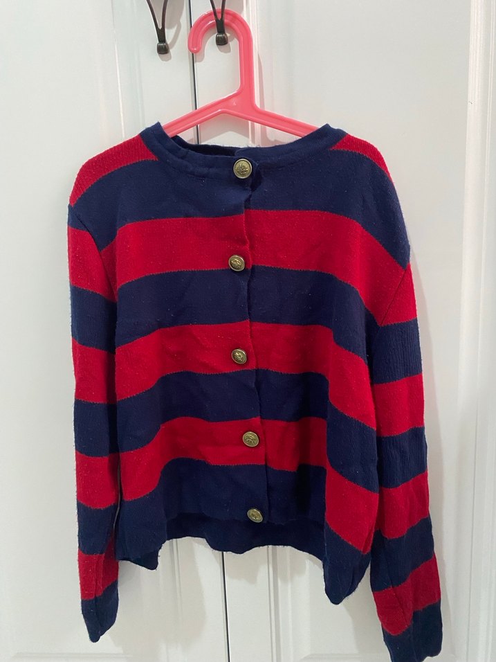 Düğmeli Kırmızı Lacivert Kadın Hırka - Görsel 2