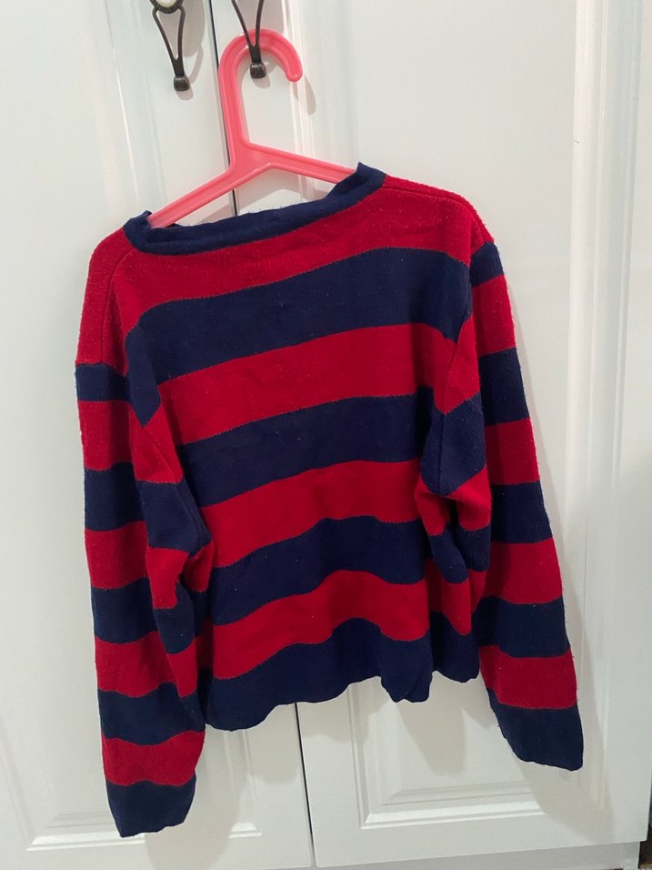 Düğmeli Kırmızı Lacivert Kadın Hırka - Görsel 3