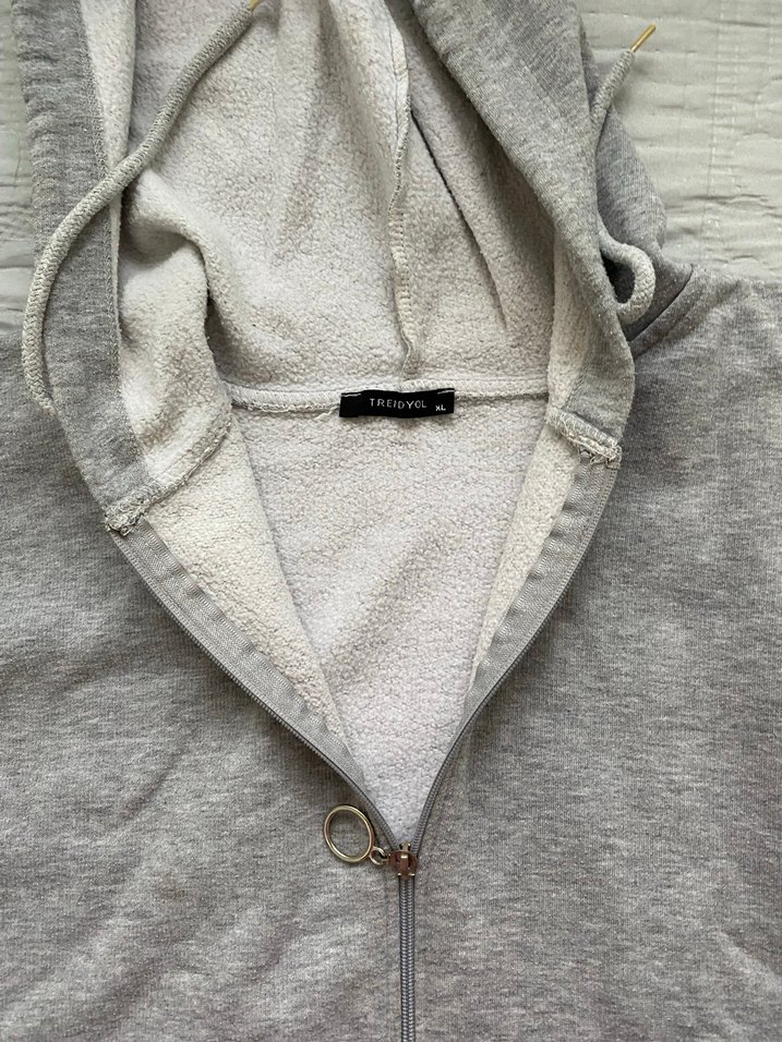 Gri Fermuarlı Kadın Sweatshirt - Görsel 2