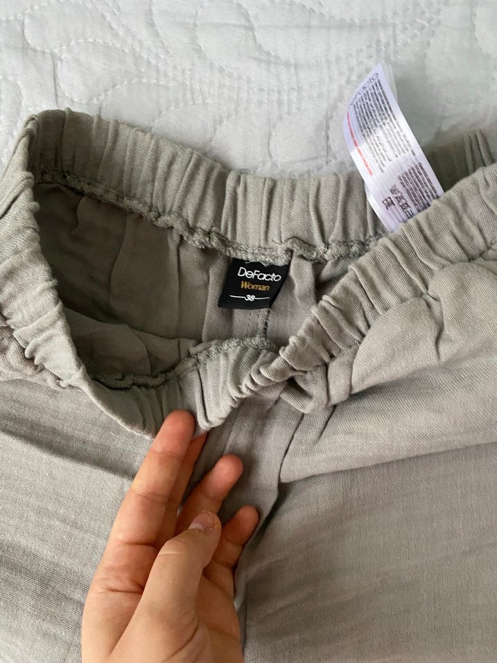 Bej Kadın Keten Rahat Kesim Pantolon - Görsel 2