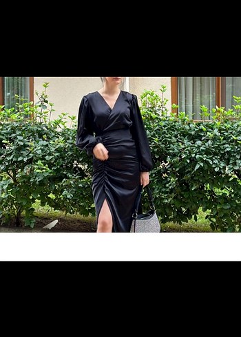 Siyah Drapeli Uzun Kadın Elbise - Görsel 2