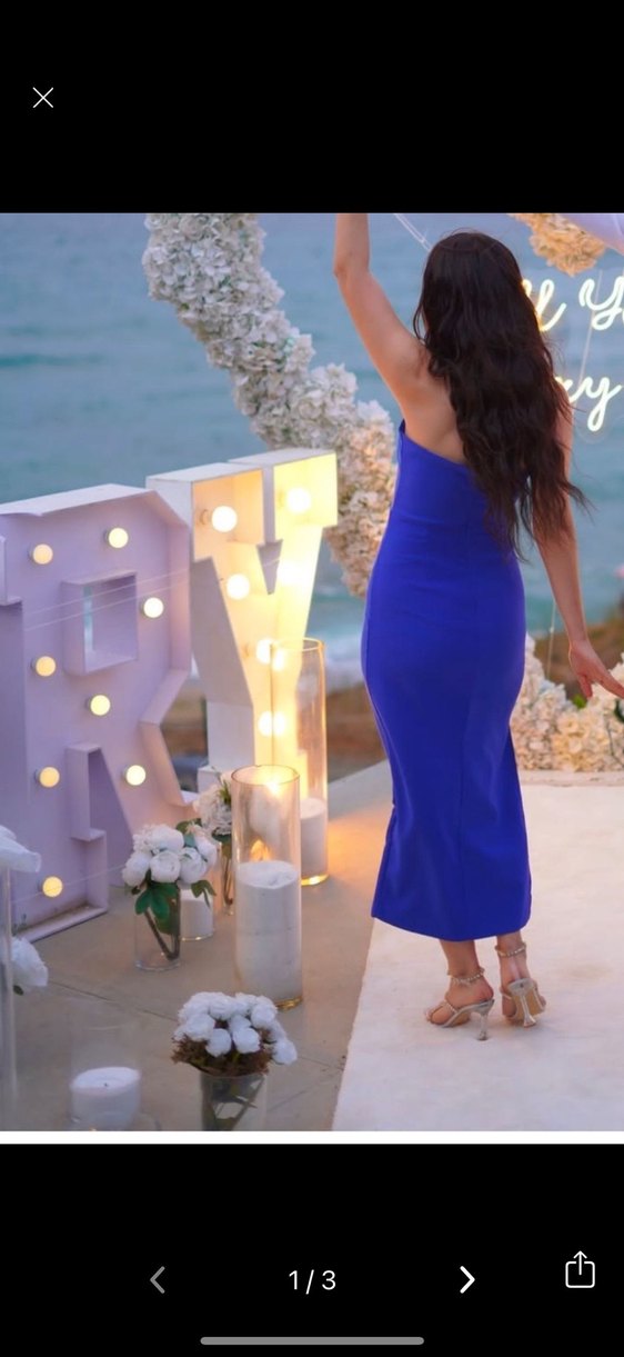 Parlak Mavi Straplez Uzun Abiye Elbise - Görsel 3