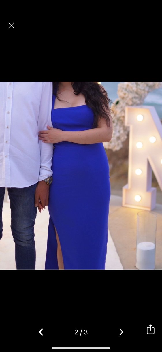 Parlak Mavi Straplez Uzun Abiye Elbise - Görsel 2