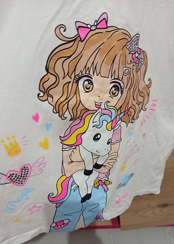 Kız Çocuk Beyaz Uzun Kollu Baskılı Tişört - Görsel 2