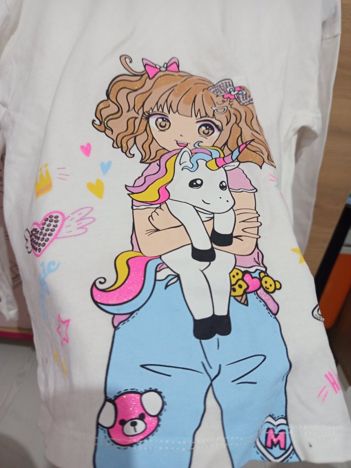 Kız Çocuk Beyaz Uzun Kollu Baskılı Tişört - Görsel 3