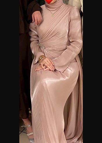 Toz pembe rengi abiye elbise - Görsel 3