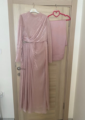 Toz pembe rengi abiye elbise - Görsel 4
