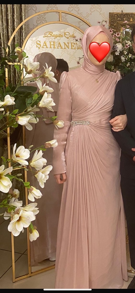 Toz pembe rengi abiye elbise - Görsel 2