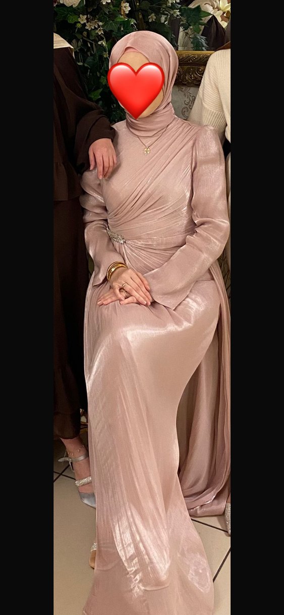 Toz pembe rengi abiye elbise - Görsel 3