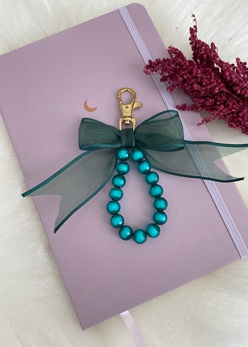 Fiyonklu yeşil  Boncuklu Bohem Anahtarlık charm - Görsel 2