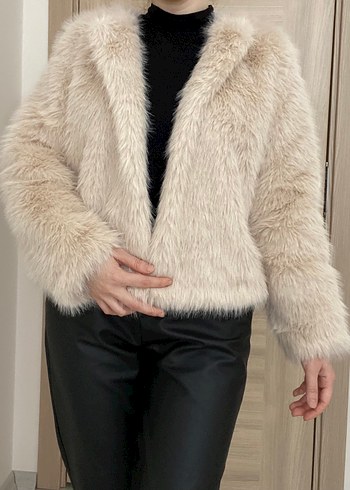 Bej Kadın Suni Kürk Ceket - Görsel 2
