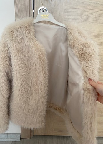 Bej Kadın Suni Kürk Ceket - Görsel 7