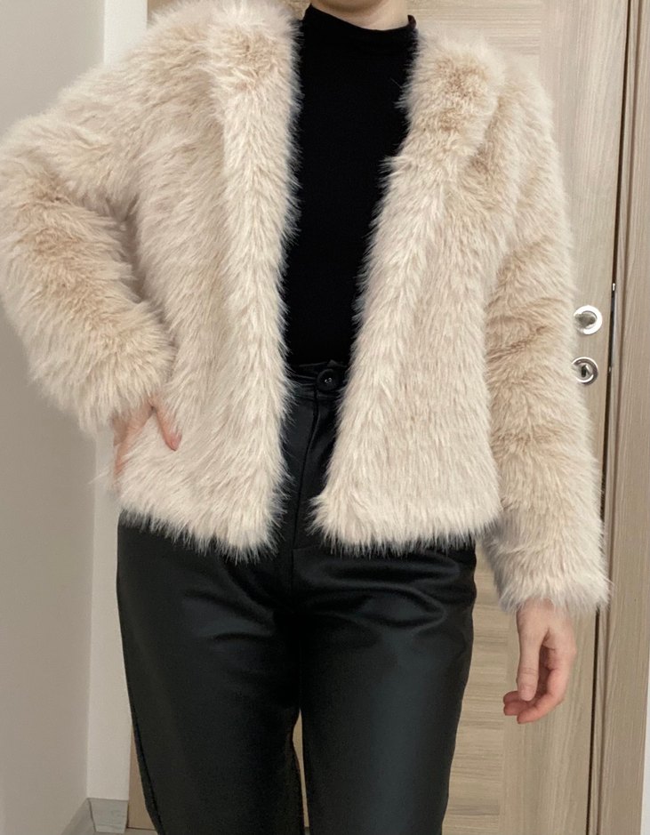 Bej Kadın Suni Kürk Ceket - Görsel 3