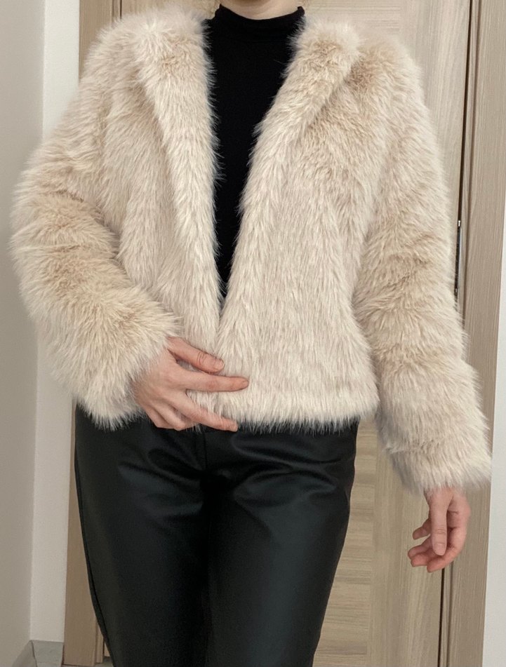 Bej Kadın Suni Kürk Ceket - Görsel 2