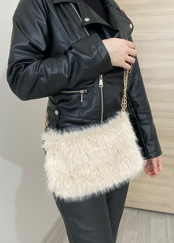 Bej Kürklü Kadın çanta - Görsel 2
