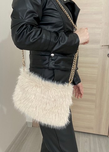 Bej Kürklü Kadın çanta - Görsel 5