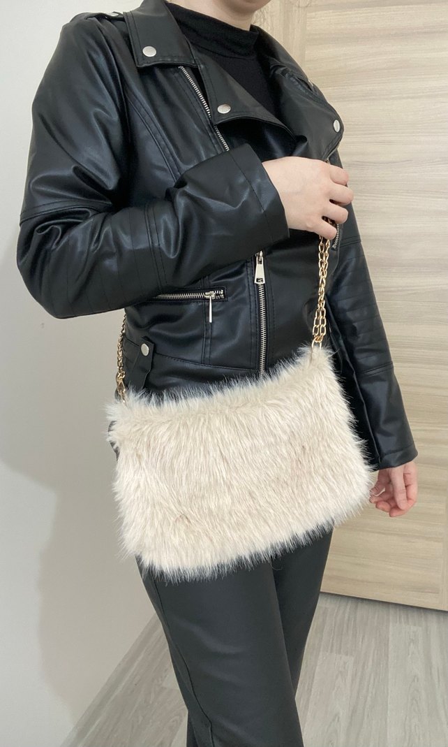 Bej Kürklü Kadın çanta - Görsel 2