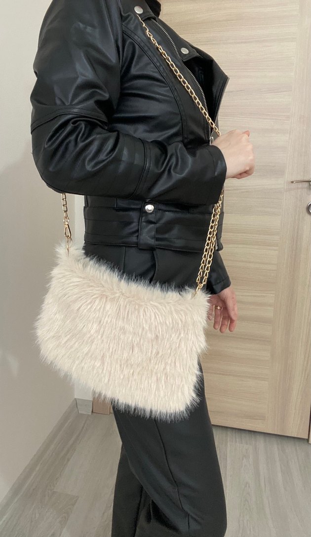 Bej Kürklü Kadın çanta - Görsel 5