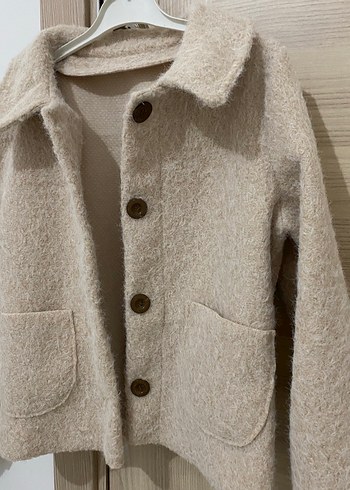 Düğmeli Bej kadın yün ceket - Görsel 3