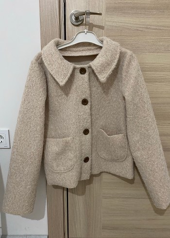 Düğmeli Bej kadın yün ceket - Görsel 8
