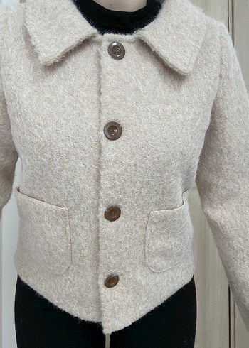 Düğmeli Bej kadın yün ceket - Görsel 2