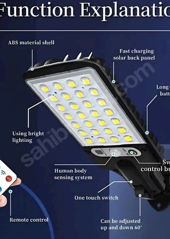 Diğer 5 ADET GÜNEŞ ENERJİLİ Uzaktan Kumandalı Siyah LED Sokak Lambası