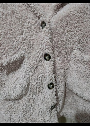 Düğmeli Bej Kadın Mini Polar Ceket - Görsel 3