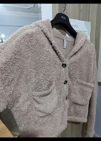 Düğmeli Bej Kadın Mini Polar Ceket - Görsel 2