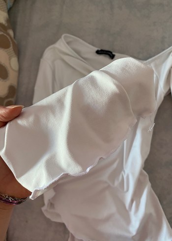 Beyaz  Drapeli Kadın Bluz - Görsel 3