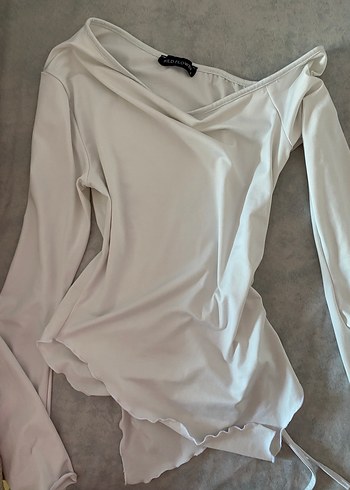 Beyaz  Drapeli Kadın Bluz - Görsel 2