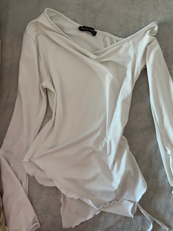 Beyaz  Drapeli Kadın Bluz - Görsel 2