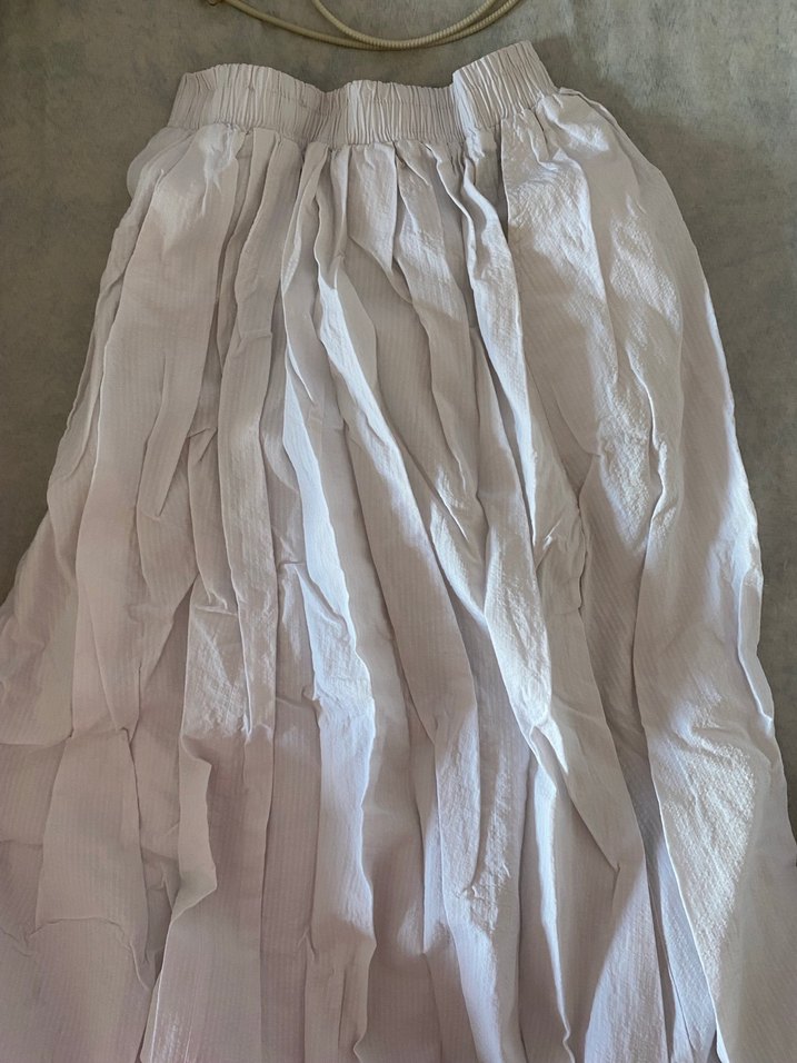 Beyaz Pilili Uzun Keten Etek - Görsel 2