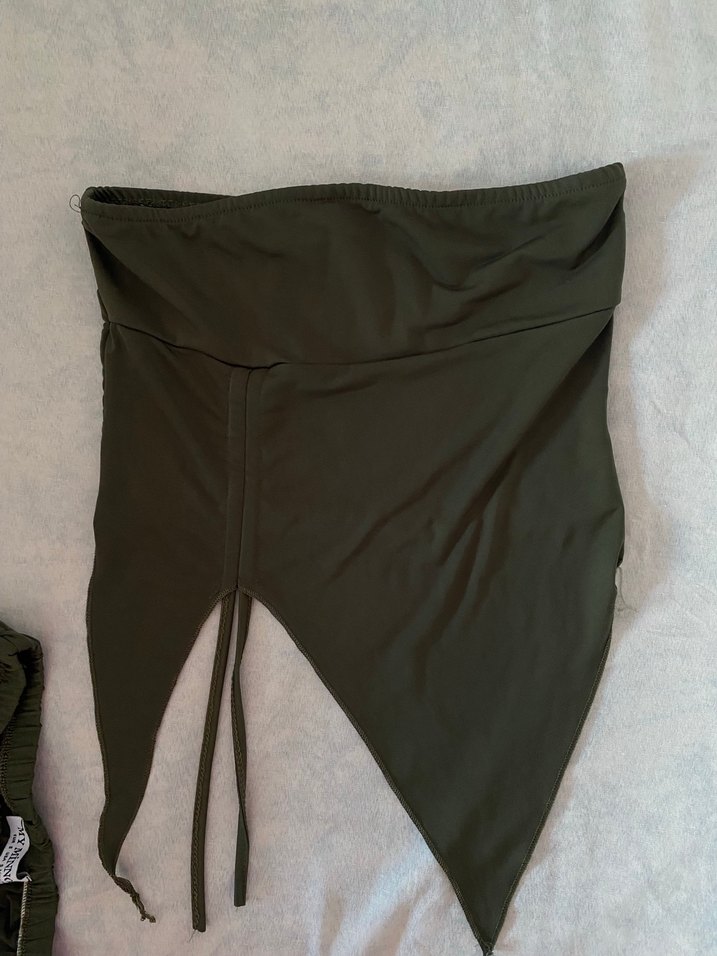 Kadın Haki Saten Salaş Pantolon + bluz takim - Görsel 2