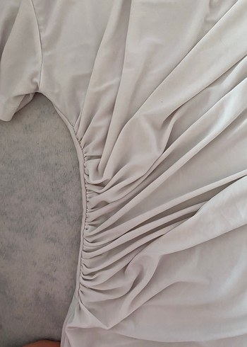 Drapeli Kısa Kollu Keten Bluz - Görsel 3