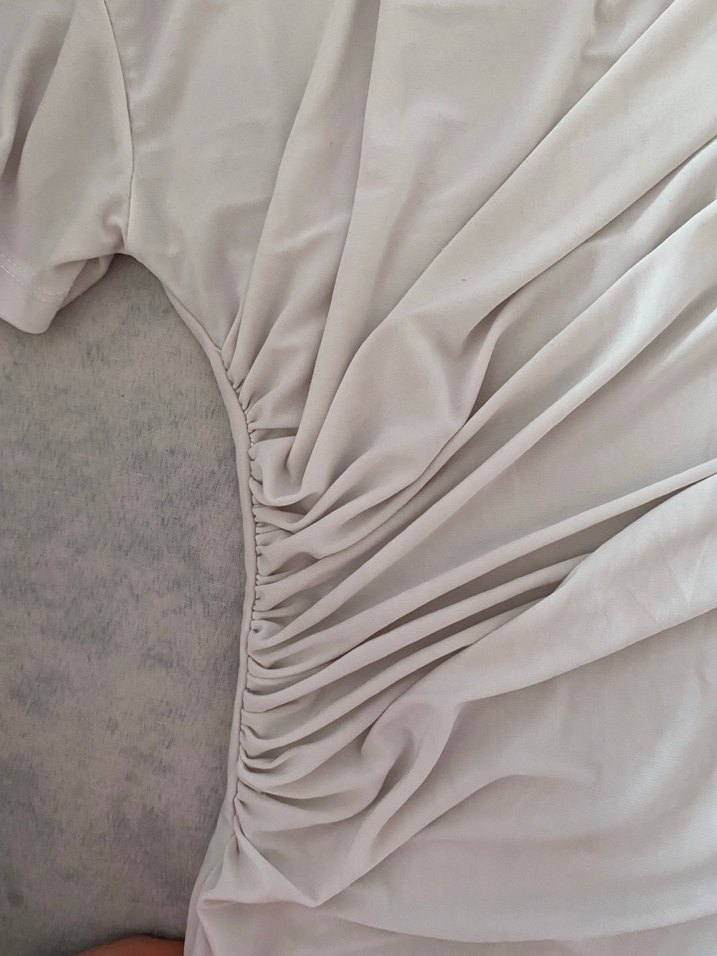 Drapeli Kısa Kollu Keten Bluz - Görsel 3