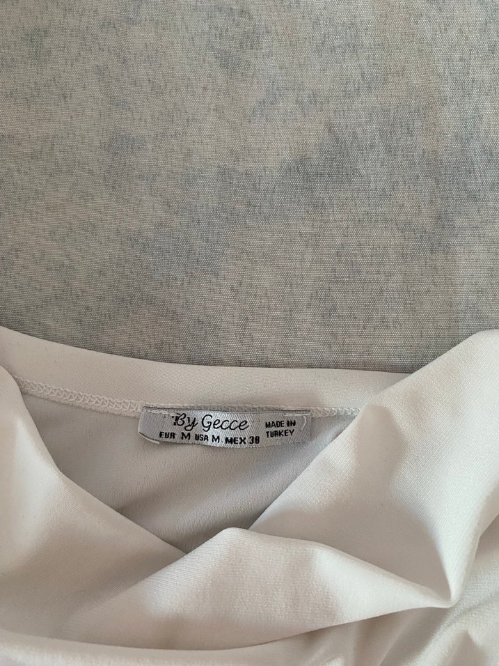 Beyaz Uzun Kollu Drapeli Keten Bluz - Görsel 2