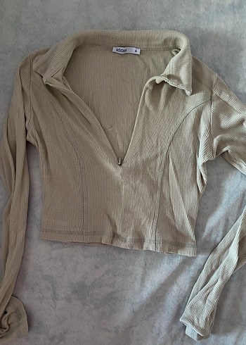 Bej V Yaka Uzun Kollu Kadın Triko - Görsel 2