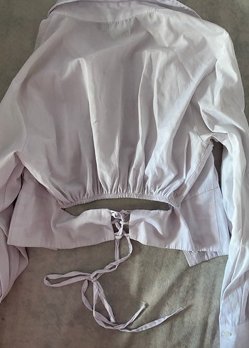 Düğmeli Beyaz Keten Kadın Gömlek - Görsel 3