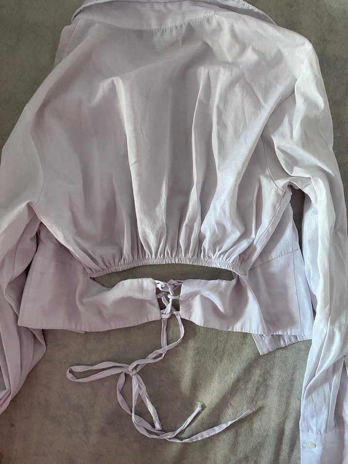 Düğmeli Beyaz Keten Kadın Gömlek - Görsel 3