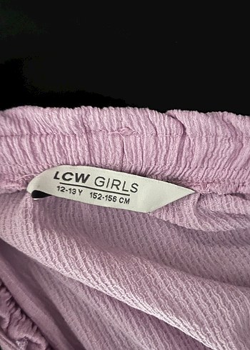 Pembe Keten Kız Bluz, Kısa Kollu, Fırfırlı - Görsel 2