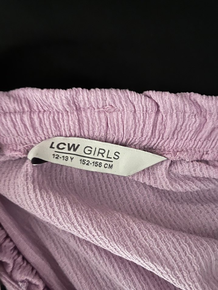 Pembe Keten Kız Bluz, Kısa Kollu, Fırfırlı - Görsel 2