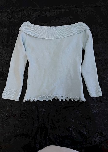 Nakışlı mavi Kadın Triko Bluz - Görsel 2