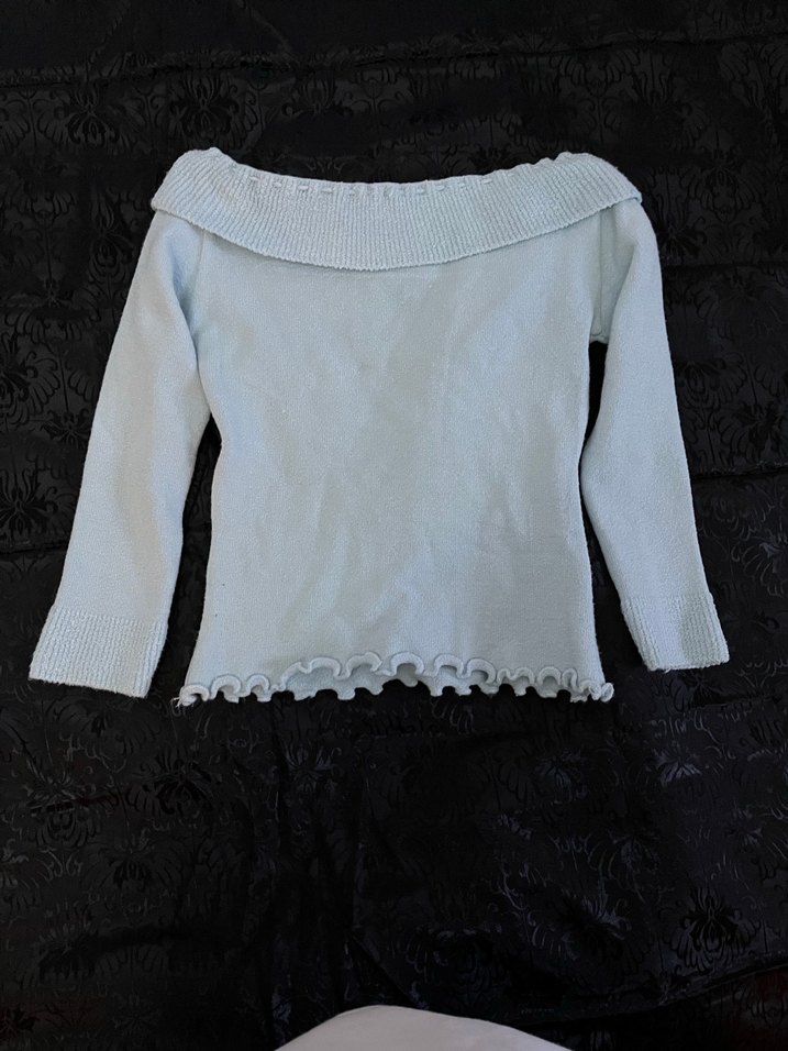 Nakışlı mavi Kadın Triko Bluz - Görsel 2