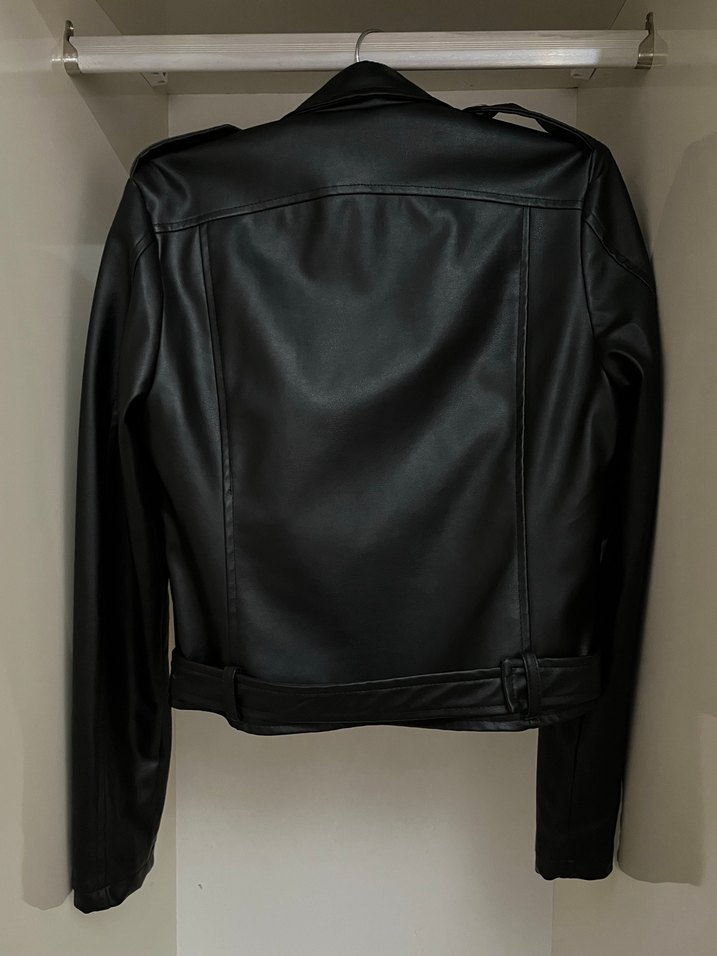 Siyah Deri Biker Ceket Kadın - Görsel 2