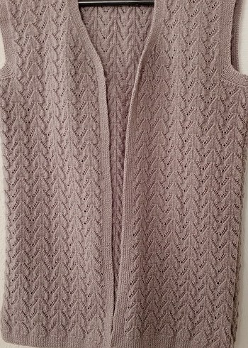 Bej Örgü V Yaka Kadın Yelek - Görsel 3