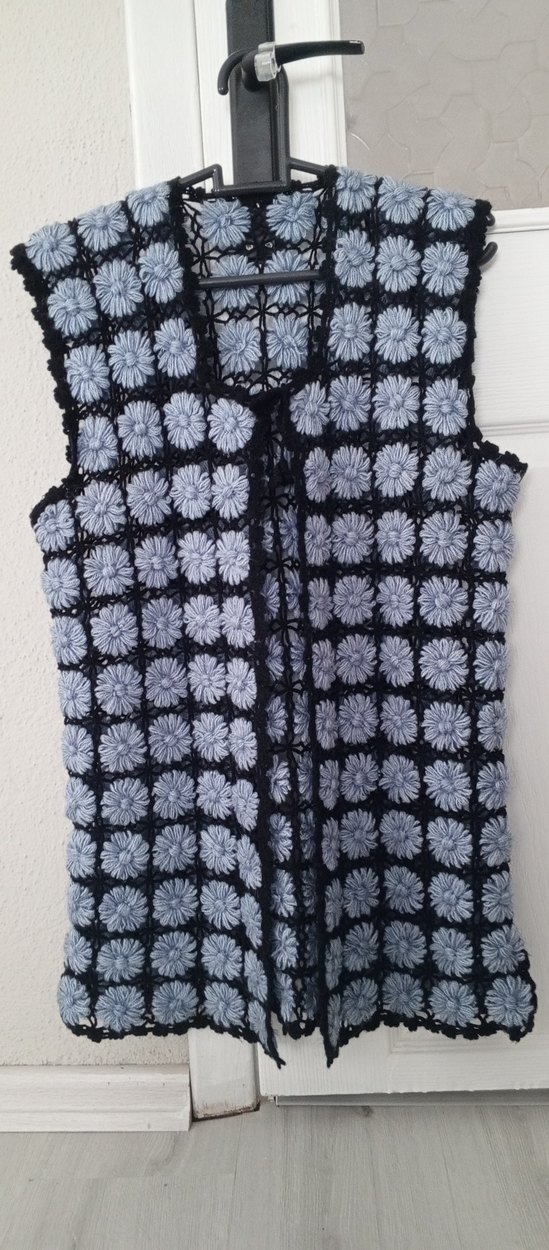 mavi Örgü Çiçekli Kadın Yelek - Görsel 2