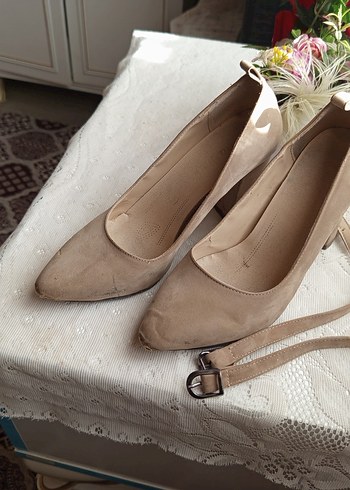 Bej Süet Kadın Topuklu Stiletto - Görsel 3