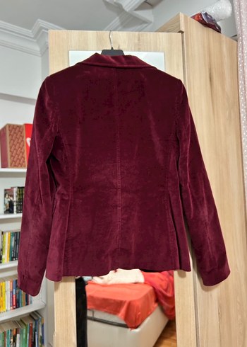 Kadın Bordo Kadife Düğmeli Ceket - Görsel 5