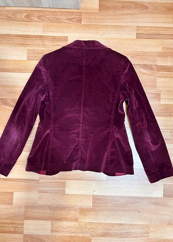 Kadın Bordo Kadife Düğmeli Ceket - Görsel 3